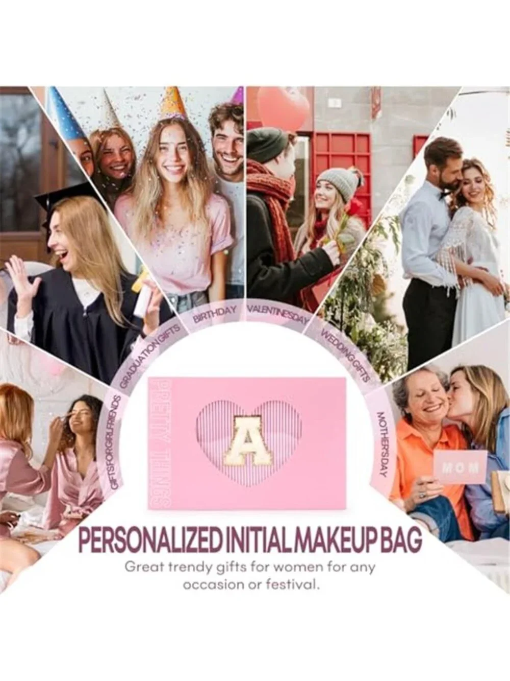 Womens Makeup Bag Personalized Initial Cosmetic Toiletry Travel Organizer Pouch